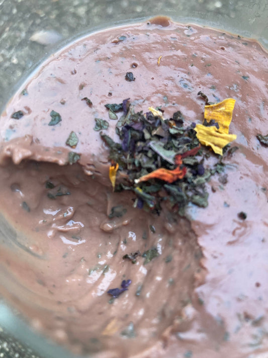 Crème dessert au chocolat et Mix Shiso pourpre X Tournesol