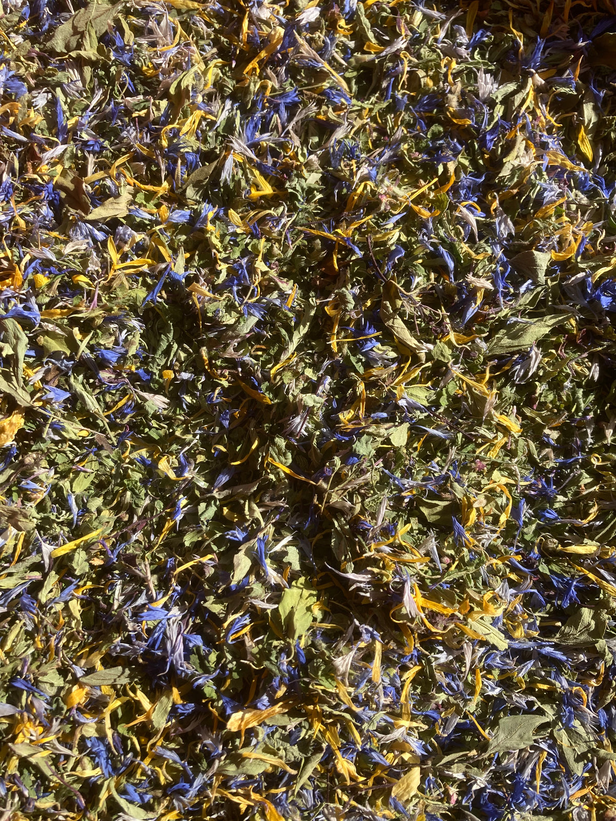 la tisane Forête Mélisse / Basilic Thaï en vrac, avant mise en sachet à l'atelier.